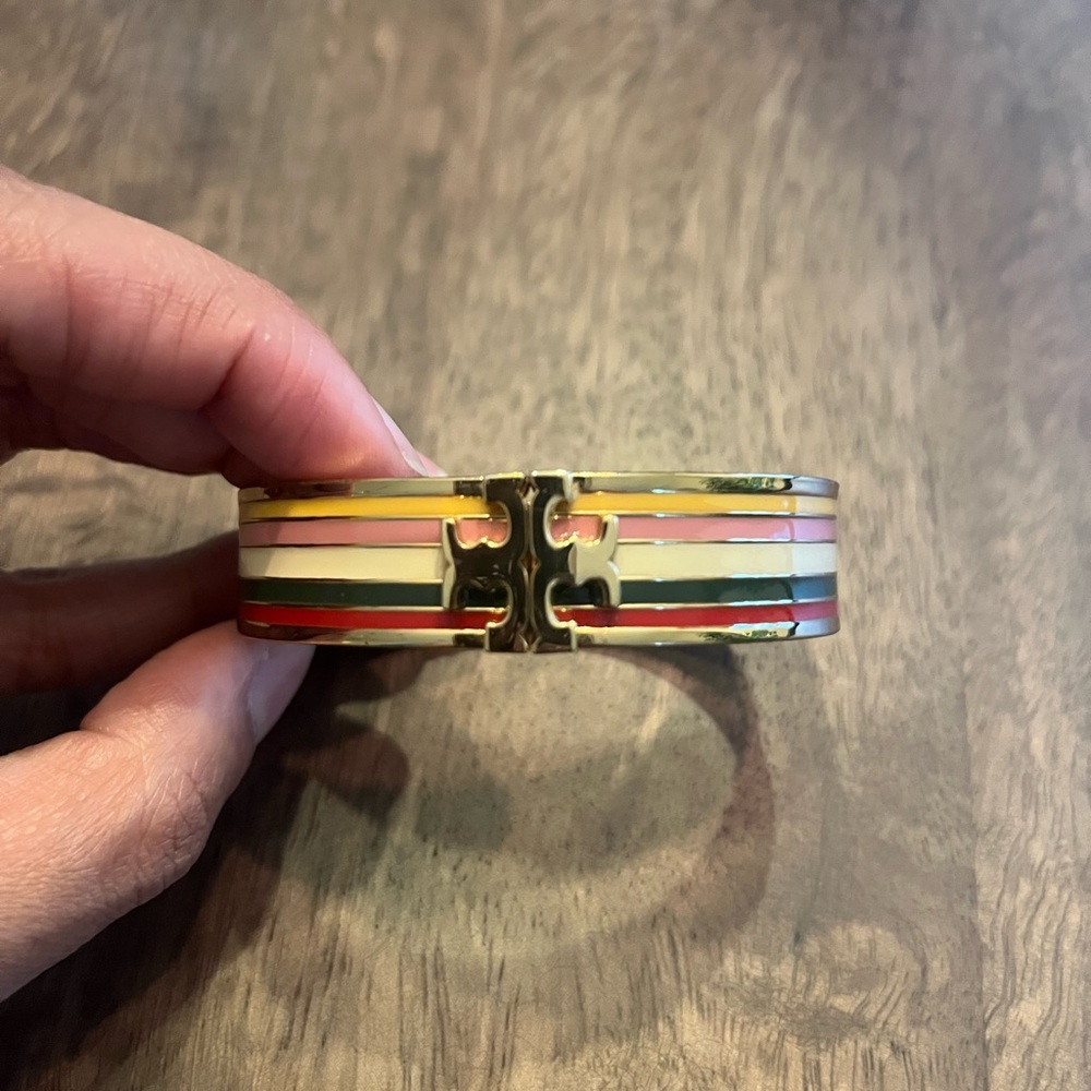 Tory Burch Striped Hinge Bracelet Bangle